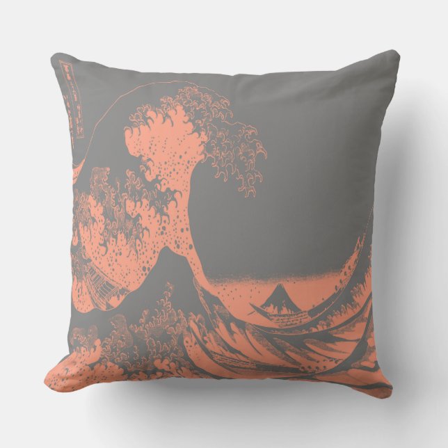 Der große Wellenbrecher Peach & Gray Kissen (Vorderseite)