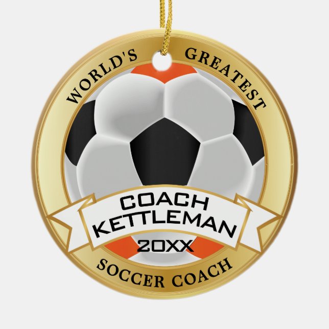 Der größte Fußballtrainer der Welt - Orange, Schwa Keramik Ornament (Vorne)