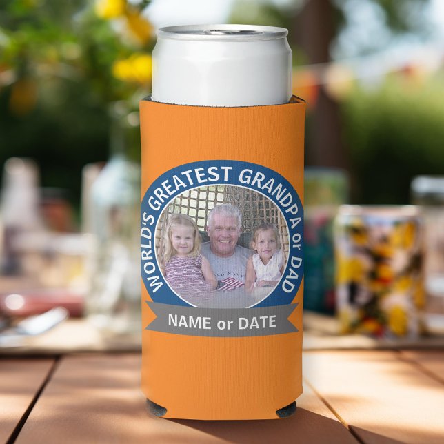 Der größte Vater der Welt Großvater Foto orange bl Selters Dosenkühler (Custom Can Cooler for Grandpa or Dad)