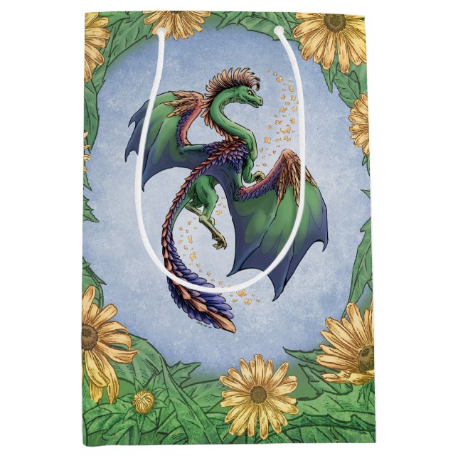 Der Grüne Drache der Sommernatur Fantasy Art Mittlere Geschenktüte (Vorderseite)