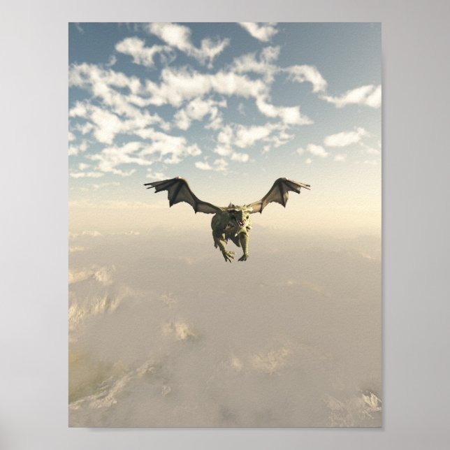 Der grüne Drache fliegt über die Berge Poster (Vorne)