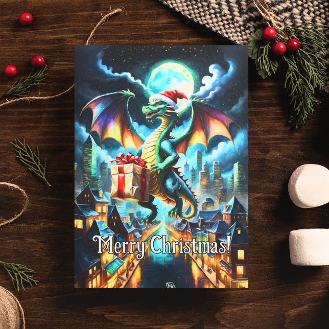 Der Grüne Drache liefert Weihnachtsgeschenke Postkarte (Von Creator hochgeladen)