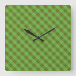 Der grüne Karo Gingham Wall Clock im Landstil Quadratische Wanduhr