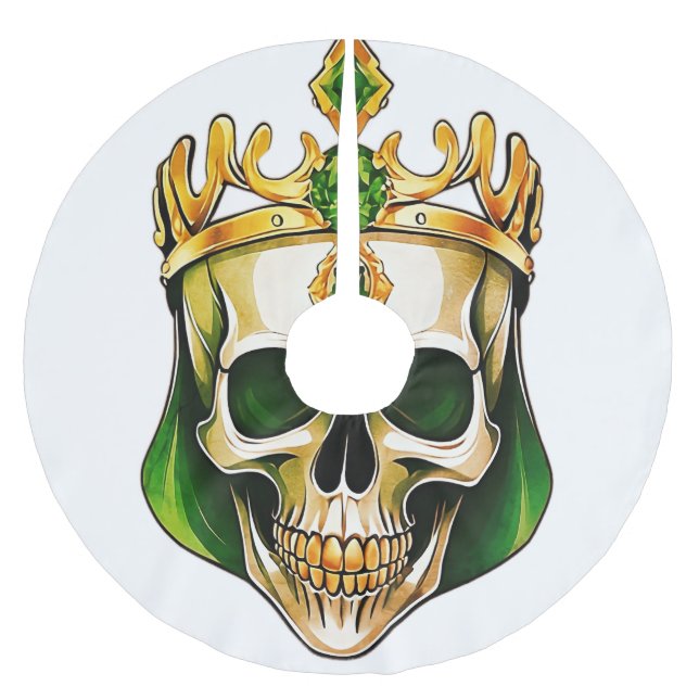 Der grüne König Schädel mit einer Juwelenkrone Polyester Weihnachtsbaumdecke (Vorderseite)