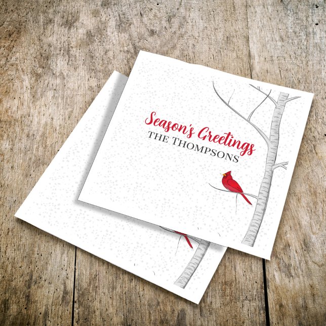 Der Grußvogel Roter Kardinal Birch Tree der Urlaub Serviette (Holiday red cardinal and birch tree holiday party paper napkin. )