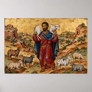 Der Gute Hirte - byzantinisches Ikon Poster