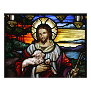 Der Gute Hirte; Jesus auf Bleiglas Fotodruck