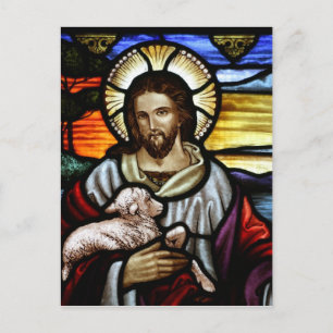 Der Gute Hirte; Jesus auf Bleiglas Postkarte