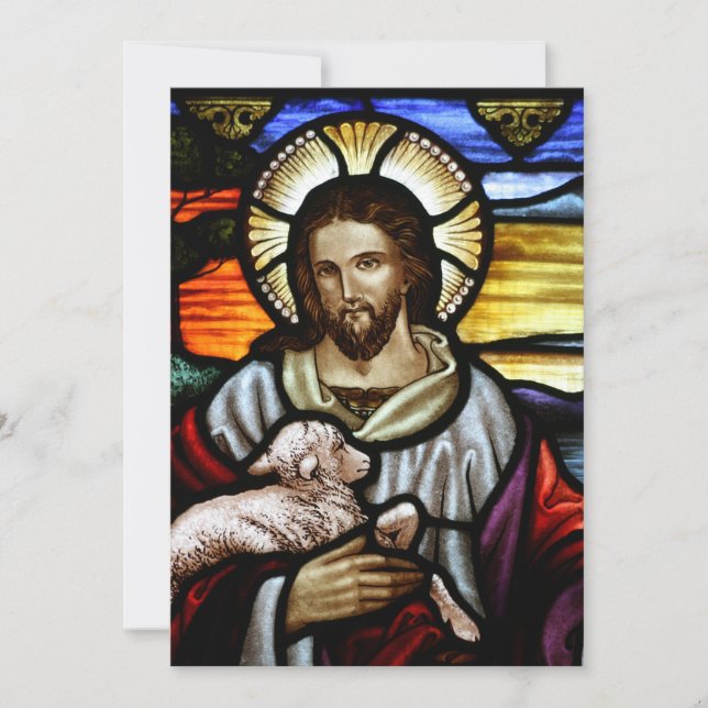 Der gute Hirte; Jesus auf Buntglas (Vorderseite)