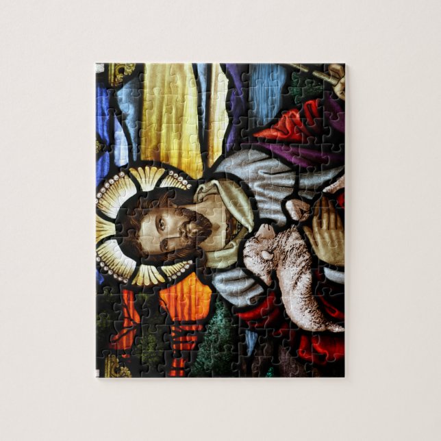 Der gute Hirte; Jesus auf Buntglas Puzzle (Vertikal)