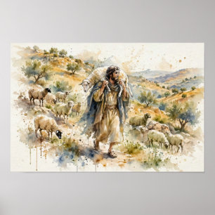 Der Gute Hirte - Lose Wasserfarbe Poster