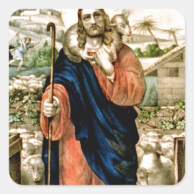 Der gute Hirte Quadratischer Aufkleber (Vorderseite)