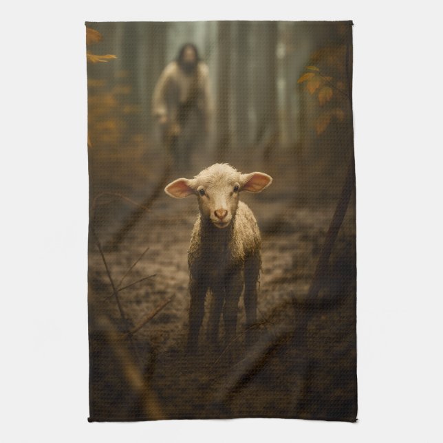 Der gute Hirte und das verlorene Lamm – Jesus & La Geschirrtuch (Vertikal)