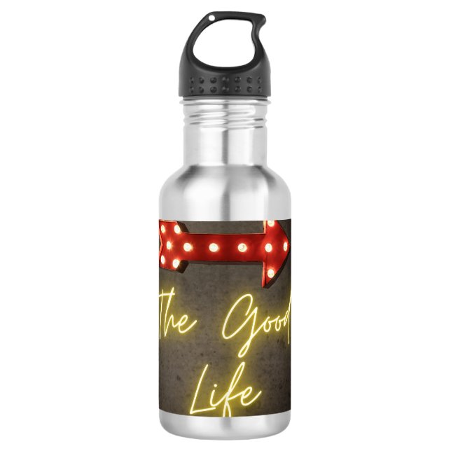 Der "Gute-Leben-Neon-Pfeil" Edelstahlflasche (Vorderseite)