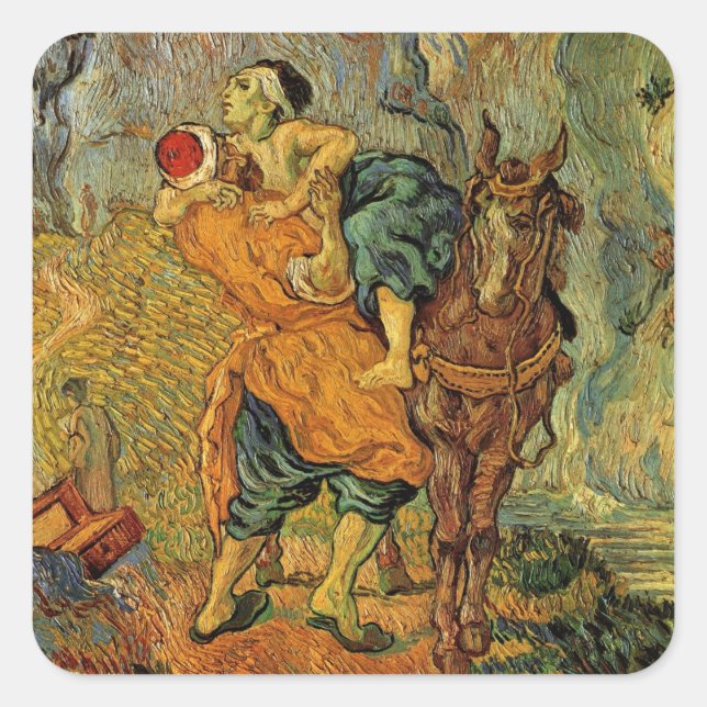 Der gute Samariter von Vincent van Gogh Quadratischer Aufkleber (Vorderseite)
