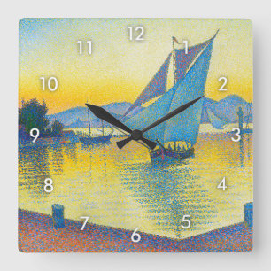 Der Hafen bei Sunset, Signac Quadratische Wanduhr