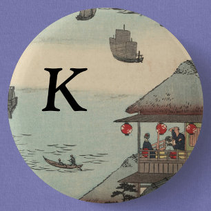 Der Hafen in Kanagawa, Japan: Monogram Button