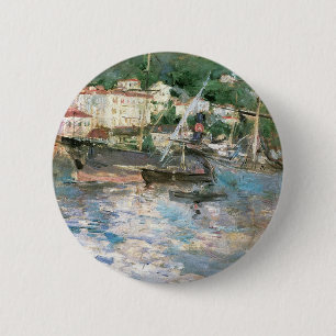 Der Hafen, Nizza von Berthe Morisot, Vintage Kunst Button