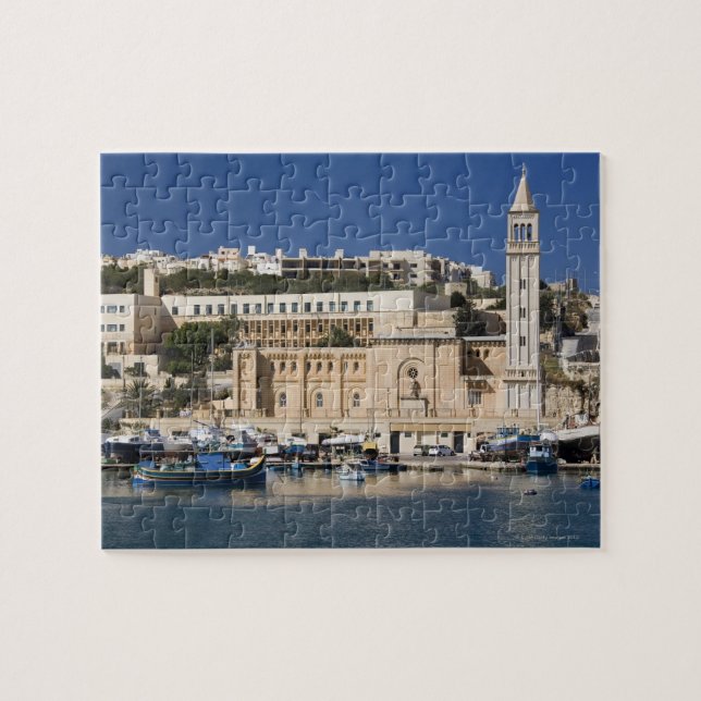 Der Hafen und die Kirche in Marsaskala am Puzzle (Horizontal)