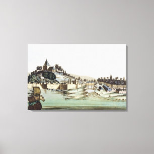 Der Hafen und die Stadt Malacca, Malaysia, illustr Leinwanddruck