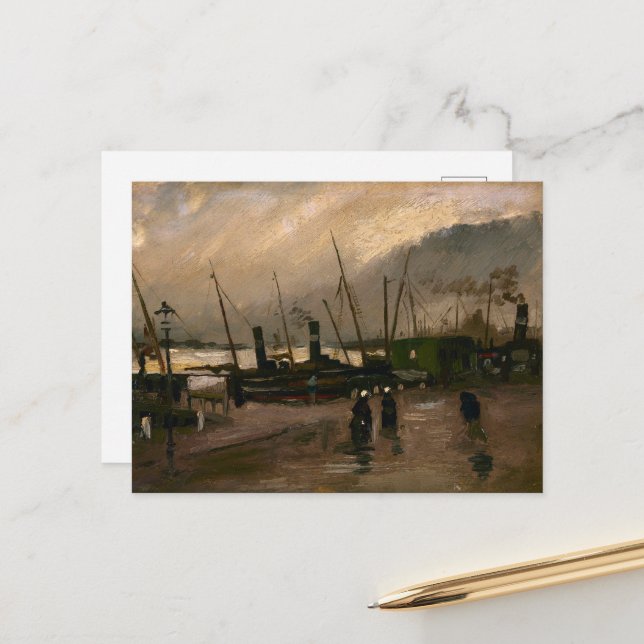 Der Hafen von Amsterdam von Vincent Gogh Postkarte (Vorderseite/Rückseite Beispiel)