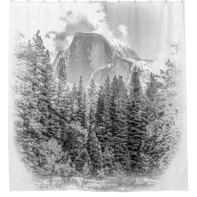 Der Halbkuppel des Yosemite im Winter, Schwarz und Duschvorhang (Vorderseite)