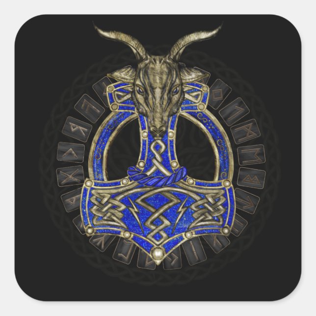 Der Hammer von Thor - Gold und Lapis Lazuli Quadratischer Aufkleber (Vorderseite)