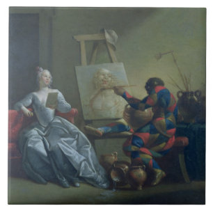 Der Harlekin-Maler, c.1742 (Öl auf Leinwand) Fliese