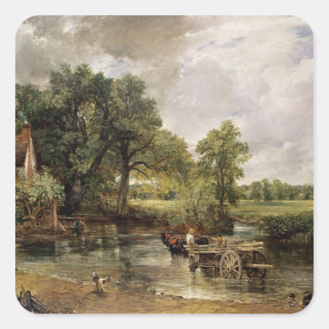 Der Hay Wain, 1821 Quadratischer Aufkleber (Vorderseite)