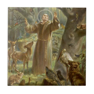 Der heilige Franz von Assisi predigt den Tieren Fliese