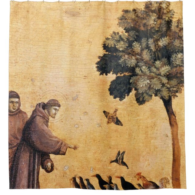 Der heilige Franz von Assisi predigt die Vögel Duschvorhang (Vorderseite)