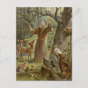 Der heilige Franz von Assisi umgeben von Tieren Postkarte