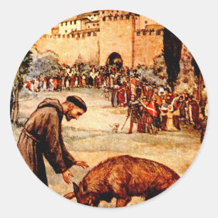 Der heilige Franziskus und der Wolf Runder Aufkleber