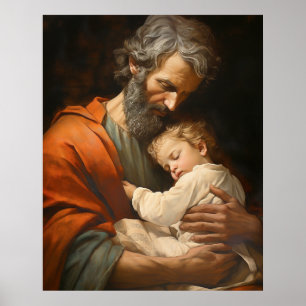 Der heilige Joseph und das Kind Jesus Religious Poster