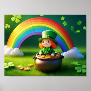 Der heilige Patrick's Day Leprechaun in Pot of Gol Poster