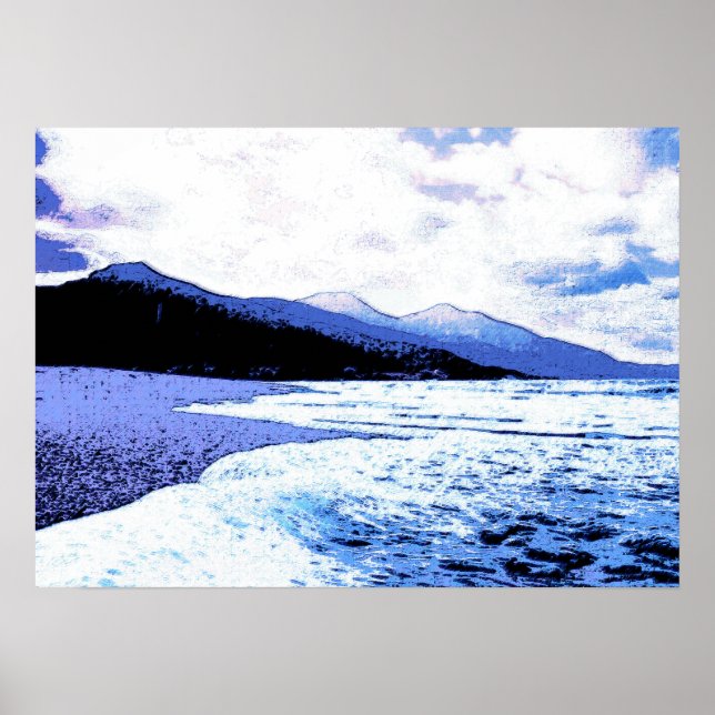 Der helle Strand in Blautönen Poster (Vorne)