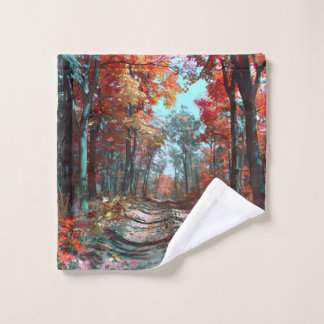 Der Herbst erstreckt sich über Wälder mit roten Bl Waschlappen