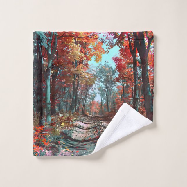 Der Herbst erstreckt sich über Wälder mit roten Bl Waschlappen (Waschlappen)