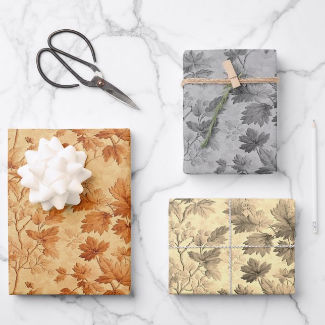 Der Herbst hinterlässt das moderne Toile de Jouy M Geschenkpapier Set (Vorderseite)