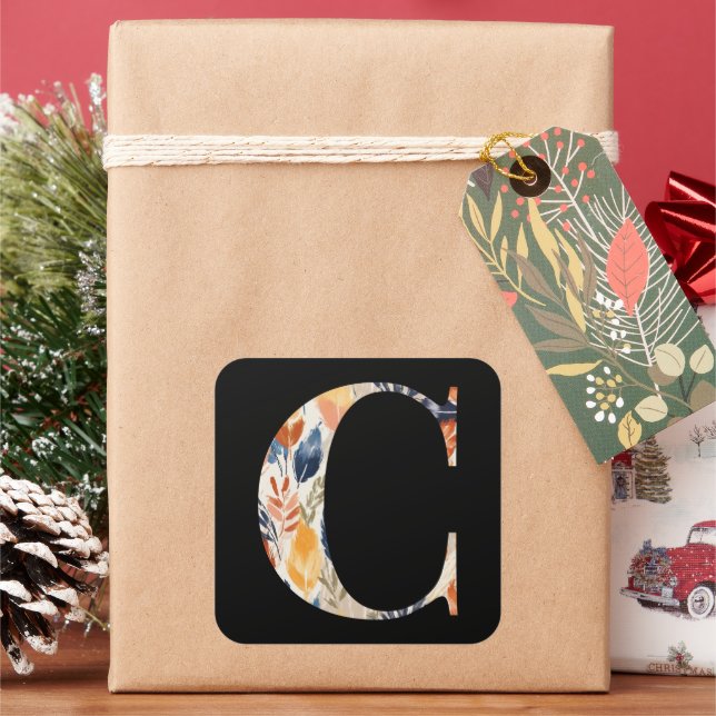 Der Herbst hinterlässt Gemusterten Buchstaben C, s Quadratischer Aufkleber (Feiertag)