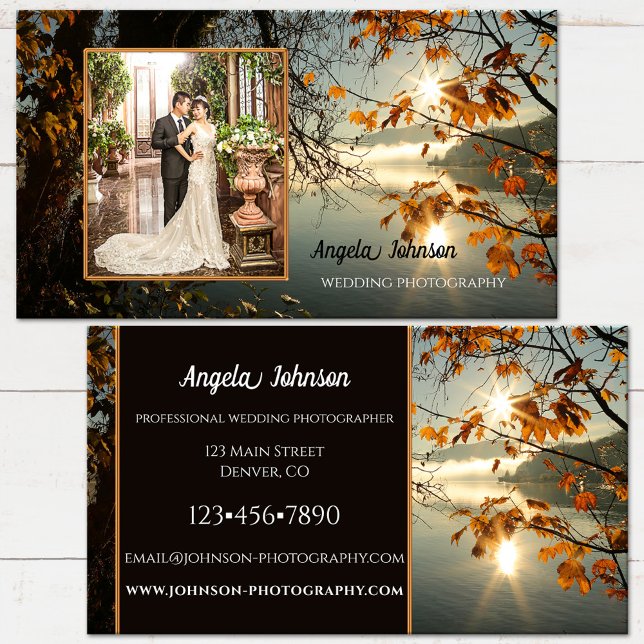 Der Herbst hinterlässt Ihre Foto-Visitenkarte Visitenkarte (Autumn leaves business card featuring your own photo - wedding photographer)