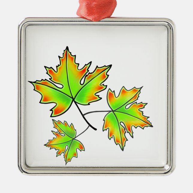 Der Herbst hinterlässt rote, orangefarbene Blätter Silbernes Ornament (Vorne)