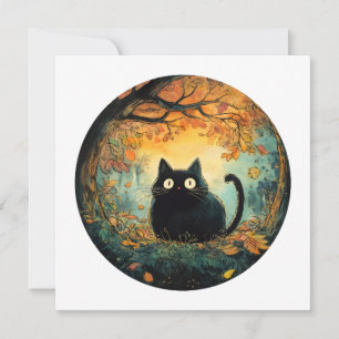 Der Herbst lässt eine gemütliche schwarze Katze fa Dankeskarte