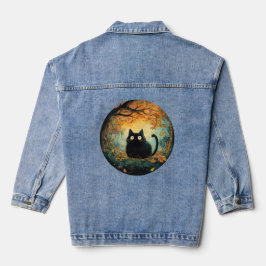 Der Herbst lässt eine gemütliche schwarze Katze fa Jeansjacke
