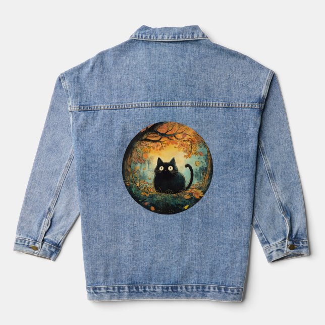 Der Herbst lässt eine gemütliche schwarze Katze fa Jeansjacke (Rückseite)