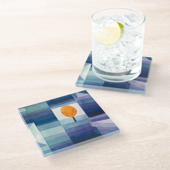 Der Herbstbote - Paul Klee - Moderne Kunst Glasuntersetzer (Schrägansicht)