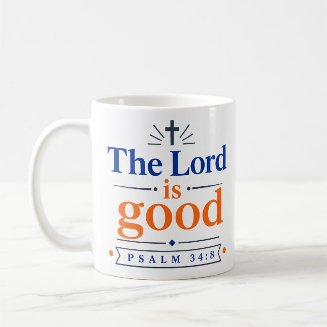 Der Herr ist gut Moderne Schrift Zitierung Kaffeetasse (Links)