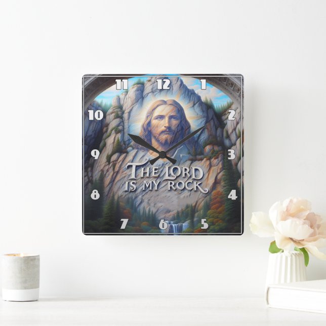 Der Herr ist mein Felsen: Jesus in heiliger Schrif Quadratische Wanduhr (Zuhause)