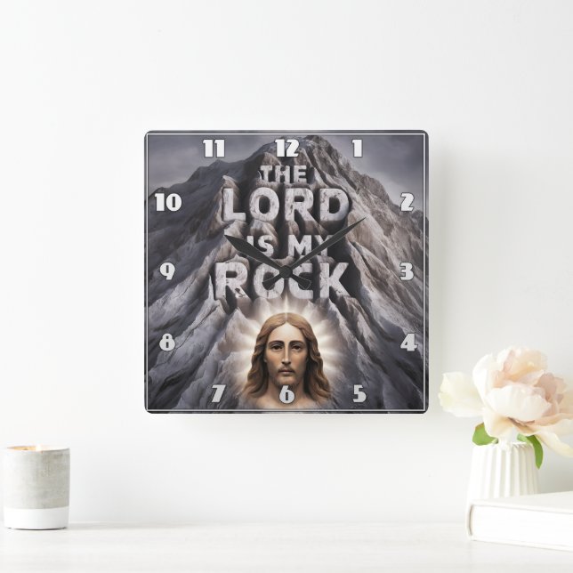 Der Herr ist mein Felsen: Psalm 18:2 Quadratische Wanduhr (Zuhause)
