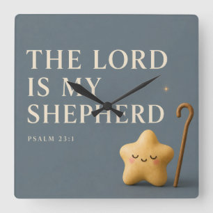 Der Herr ist mein Hirte   Psalm 23:1   Blau Grau Quadratische Wanduhr